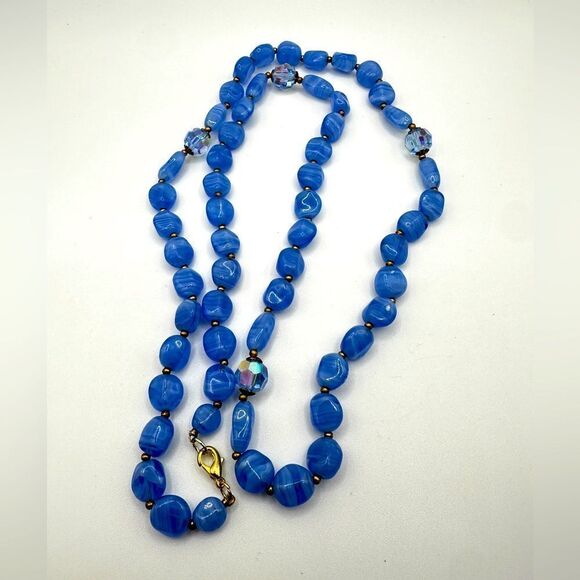 30" glass and aurora borealis crystal beaded necklace! - Picture 1 of 12